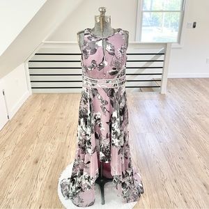 NWT 8 10 purple and black sparkly high- low  floral, print, formal gown